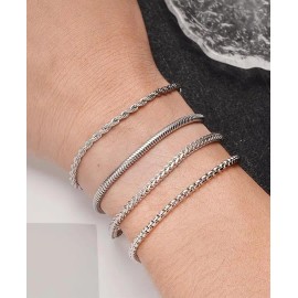 8Pcs Chain Bracelet Stainless Steel Curb Width Rope Figaro Cuban Link Paperclip Twist Chain Bracelets Set 7.5InchesColor: Silver