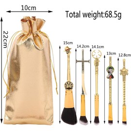 Set Of 5 One Piecess Anime Makeup Brushes - With Metal Handle, Velvet Gift Bag, Anime Peripheral, Birthday, Thanksgiving, Christmas, One Piece Fan Gift (Set)