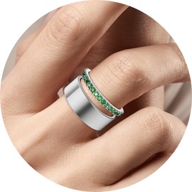 Hexasider 14K Gold Plated Ring Stack for Oura Ring Gen 4/Gen 3, Green Cubic Zirconia Simulated Diamond Oura Stackable Rings for Women