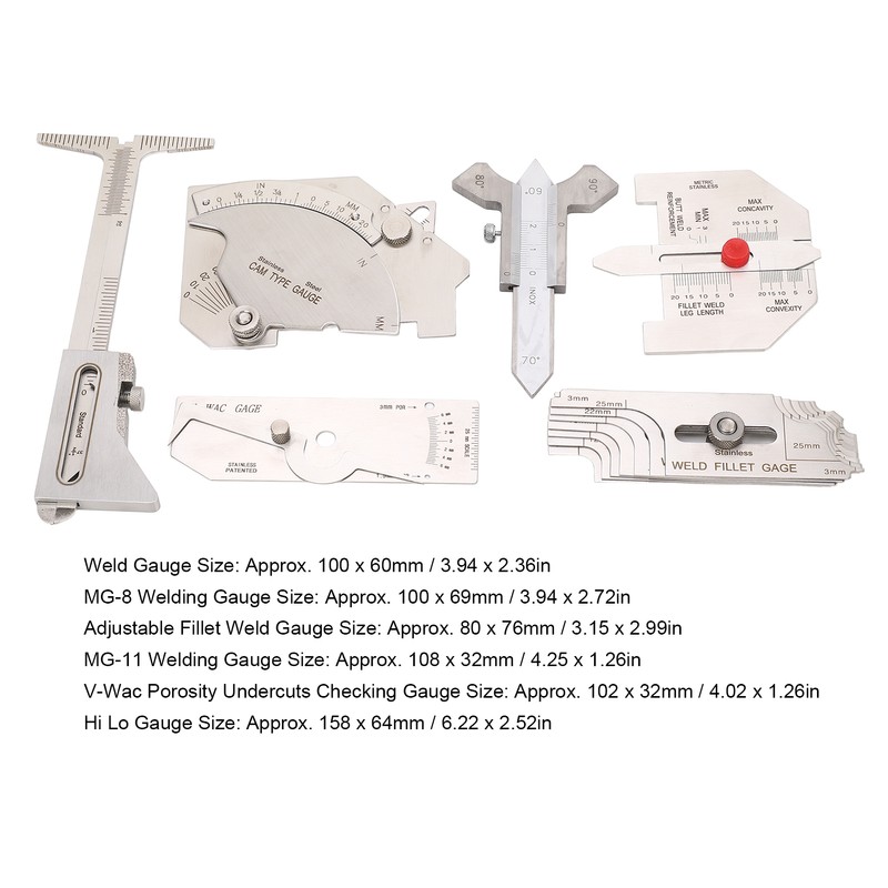 6Pcs Weld Gauge Set Fillet Include Hi Lo Gauge Porosity