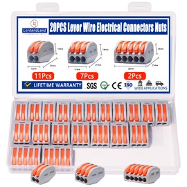 20 PCS Lever Wire Electrical Connectors Nuts Assortment Kit with 28-12 AWG, Multiple Stud2/3/5 Conductor Combination Compact,Quick Disconnect Splicing,Electrical Insulated Terminals