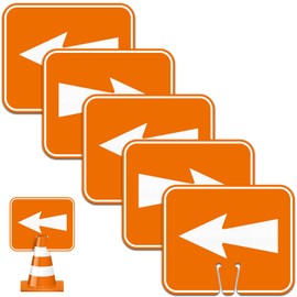 5 Pcs Traffic Arrow Signs, Detour Arrow Road Cone Top Warning Sign, 12.6"x10.4", Directional Arrow Signs for Left Right for Road Barricade Outdoor Construction, Orange