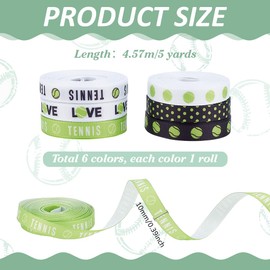 PH PandaHall 27m Tennis Ribbon, 10mm Wide Sports Ball Ribbon Grosgrain Ribbon Ball Crafts Ribbon for Gift Wrapping, Wreath, Hair Bows, Crafting, Party Decoration, 6 Styles