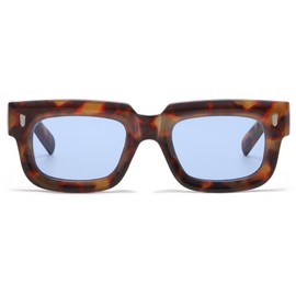 Long Keeper Rectangular Sunglasses for Men Women 90s Retro Rectangular Sunglasses Vintage Square Thick Frame Glasses UV400, Leopard Blue