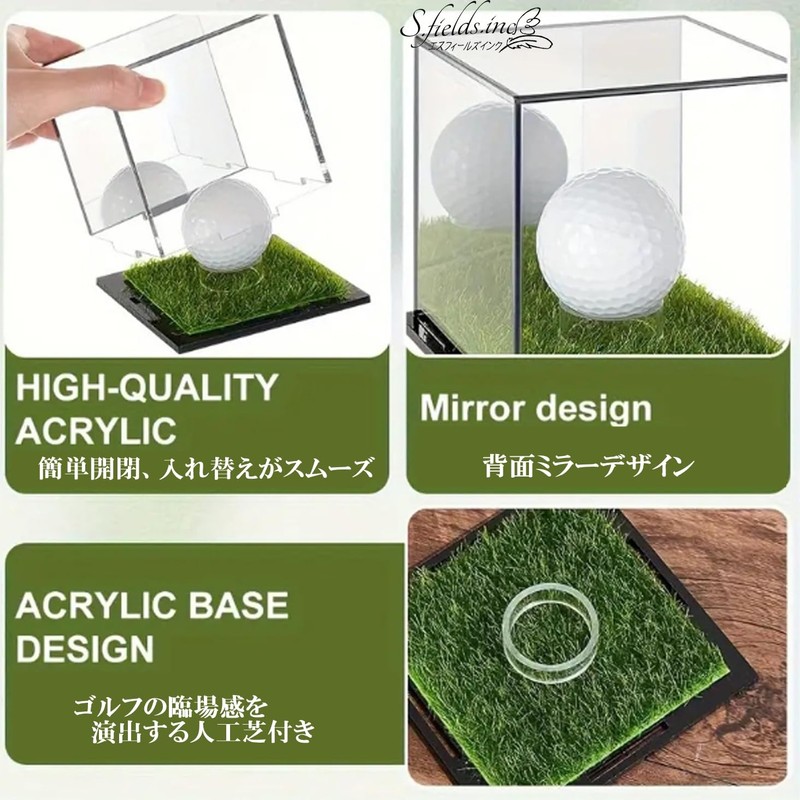 S.fields.inc Golf Ball Case Display Case with Artificial Grass Clear