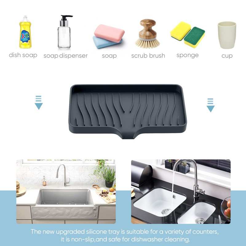 Silicone Sponge and Soap Holder, Self Draining Kitchen Caddy Sink