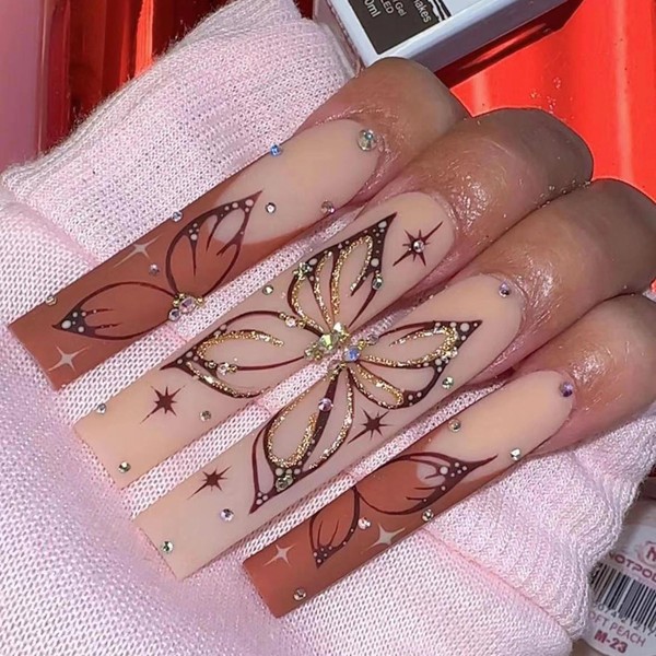 BABALAL French Tip Press on Nails Long Square Fake Nails