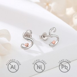 CELESTIA Heart Earrings Sterling Silver Stud Fashion Jewelry Initial Earrings Letter Gifts for Mother in Law Birthday Gifts Best Friend Graduation Bonus Daughter
