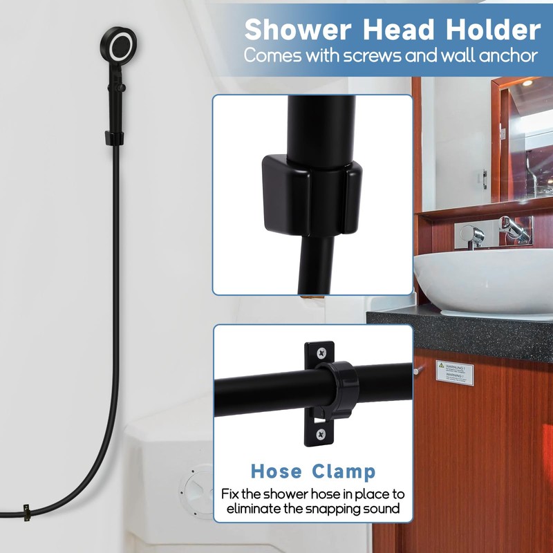 5+1 Mode High Pressure Replacement Black RV Shower Head with