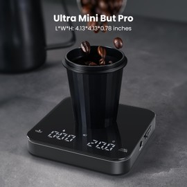 Wiederaufladbare Mini-Kaffeewaage mit Timer, Maestri House Espresso Waage, 2kg/0,1g genaue Waage für Espresso und Gießkaffee, tragbare digitale Küchenwaage mit automatischer Zeitmessung