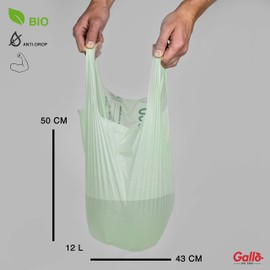 Gallo 45 Robust Bags with Handles, Organic, Biodegradable and Compostable, 43 x 50 cm, 12 L, Medium
