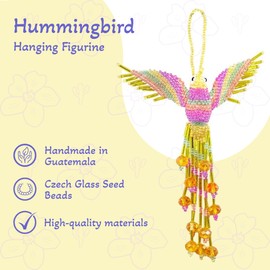 Mia Jewel Shop - Hummingbird Decor Hanging Figurine | Bird Figurines Home Decor | Ornament Czech Glass Seed Bead Decorative Hanging Ornaments - Handmade Decoration (Yellow/Pastel)