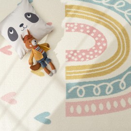 Paco Home Kids Room Rug with Rainbow and Hearts in Cream Multicolor, Size: 5'3" x 7'3"