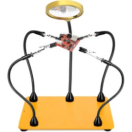 KLSKKJ Magnetic Helping Hands Soldering Station with 6X Magnifying Glass, Third Hand Soldering Tool 4 Flexible Arms Clamps Solder Holder Helper Hand Magnifier for Repair Electronic Jewelry Crafts