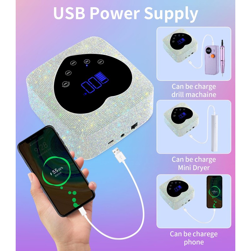 HUGMAPLE Cordless UV Nail Lamp for Gel Nails 72W, Rechargeable