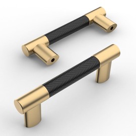 Amerdeco 10 Pack Gold Knurled Cabinet Pulls 3 Inch Hole Center Brushed Brass Kitchen Cabinet Handles for Drawer Cupboard and Wardrobe ZH0038…