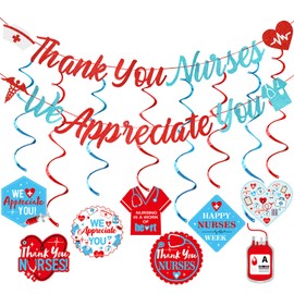Thank You Nurses Banner Party Decorations Red and Blue, Nurse Appreciation Week Banner Decorations, Nurse Appreciation Gifts Bulk for Nurses Week Home Office Hospital School Décor