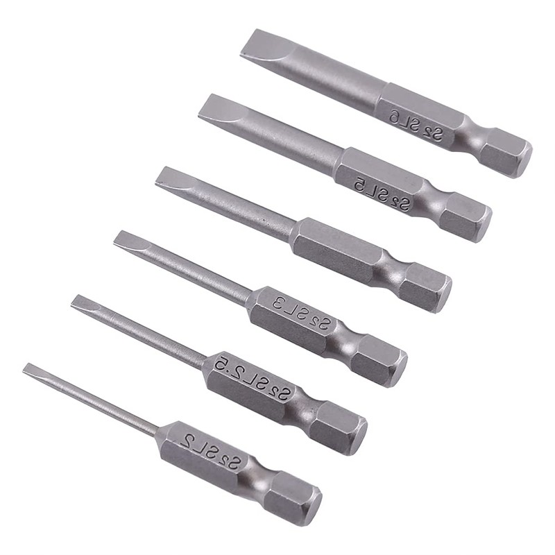 6pcs 50mm Slotted Screwdriver Bits Slotted Bits Hex Shank S2