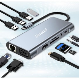 Adaptador HDMI de estación de acoplamiento USB C, adaptador multipuerto USB C 11 en 1, con Gigabit Ethernet, VGA, HDMI, 4 USB, SD/TF, audio, puerto de datos USB C, estación de acoplamiento para varios