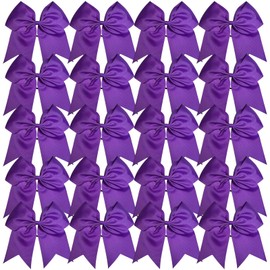 Cheerleader Bows 8 Inch 20 pcs Ponytail Holder Cheerleading Bows Hair Tie (Purple)