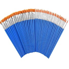 Kids Paint Brushes Set，100 Pcs Small Paint Brushes Bulk，50 Flat Head + 50 Round Tip Brushes for Classroom Watercolor Canvas Face Painting and Gouache Painting