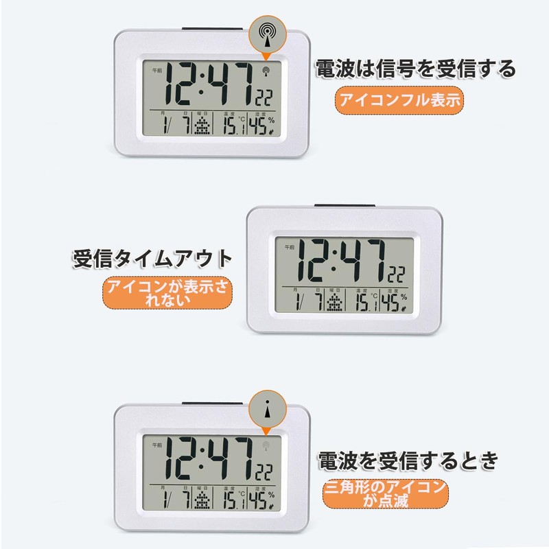 Alarm Clock, Radio Wave, Digital Table Clock, Calendar, Temperature, Humidity,