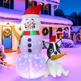 OurWarm 6FT Christmas Inflatable Outdoor Decoration, Funny Christmas Blow Up Snowman and Dog with Built-in LED Lights & Blower, Cute Xmas Inflatables for Front Yard Lawn Patio Christmas Party Decor