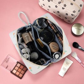 Jiliyote Toiletry Bag Women's Corduroy Toiletry Bag Travel Cosmetic Bag Women's Corduroy Makeup Bag Women's Wash Bag Cord Cosmetic Bag for Girls Travel Women, White-cherry, Cosmetic bag