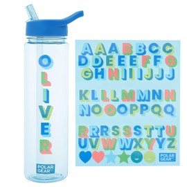 Polar Gear 600ml Kids Bottle with Flip-Up Straw - BPA-Free Ecozen Bioplastic, Personalize with Fun Stickers! Sky Blue/Azure