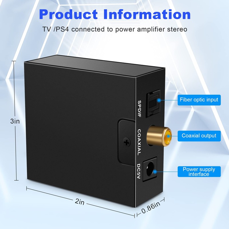 Aswalling Portable 3.5mm Jack Coaxial Optical Fiber Digital to Analog