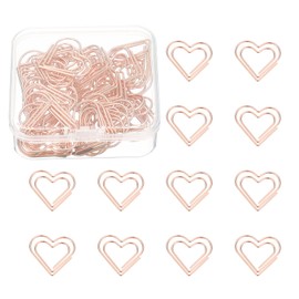 PATIKIL 50 Pcs Heart Shape Paper Clip, Metal Cute Small Paper Clamp Clips for Office Supplies Craft Scrapbook Document Note Sorting, Electroplating, Rose Gold