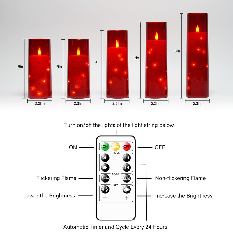 kakoya Flameless LED Candles with Timer 5 Pc Flickering Flameless