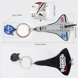 Auimce NASA Airplane Keychain(2 Colors/Pack), 3D Engraving Handpainted Space Shuttle Key Chain, Colorful PVC Key Ring (raspberry red + warm yellow)