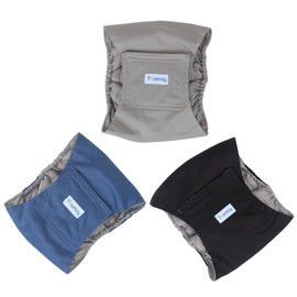 Teamoy Manner Belt for Dogs, 3-Piece Set, Gray Mesh Lining, Waterproof Fabric, Adjustable Waist, Marking Prevention, Nursing Care, Leakage Prevention, Male Dogs, (M, Black + Gray + Navy)