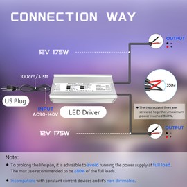 LED Driver 12V 350W, Waterproof IP67 LED Power Supply, AC 110V to DC 24 Volt Low Voltage Transformer with 3-Prong Plug 3.3 Feet Cable for DC Indoor Outdoor LED Light, Computer Project