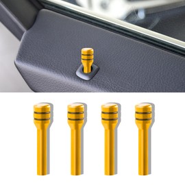 HEVLE 4PCS Car Door Lock Knobs, Vehicle Door Lift Bolt, Aluminum Alloy Doors Lock Cover Decor, 0.47" x 1.93" Automotive Door Lock Switches, Universal Car Accessories Safety Door Lock Pin (Gold)