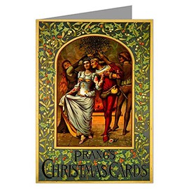 Twelve 3.5x5 Vintage Holiday Note Cards In A Boxed Set Of A Prangs - Original Maker Of Christmas Cards - Featuring Couple Celebrating The Season