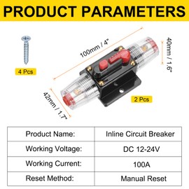 DMiotech 2 Pack 100A Circuit Breaker, 12-24V DC Automotive Inline Fuse Holders Inverter with Manual Reset Button & Screws for Marine Boat Audio System Overload Protection