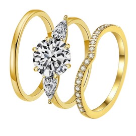 Degolso 3Pcs 14K Gold Plated Stackable Rings for Women Non Tarnish Thumb Pinky Stacking Ring Stack Cubic Zirconia Dainty Statement Jewelry Wedding Bands Engagement Promise Ring Set Size 8