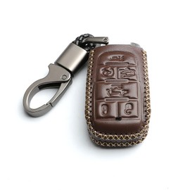 WFMJ Leather for RAM 1500 2019 2020 2021 2022 Remote 6 Buttons Key Fob Case Keychain Cover Chain (Brown)