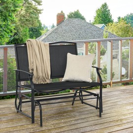 AUGESTER Outdoor Swing Glider Chair for 2 Persons, Rocking Seating Patio Bench w/Coated Steel Frame, Patio Loveseat for Backyard, Garden (Black)