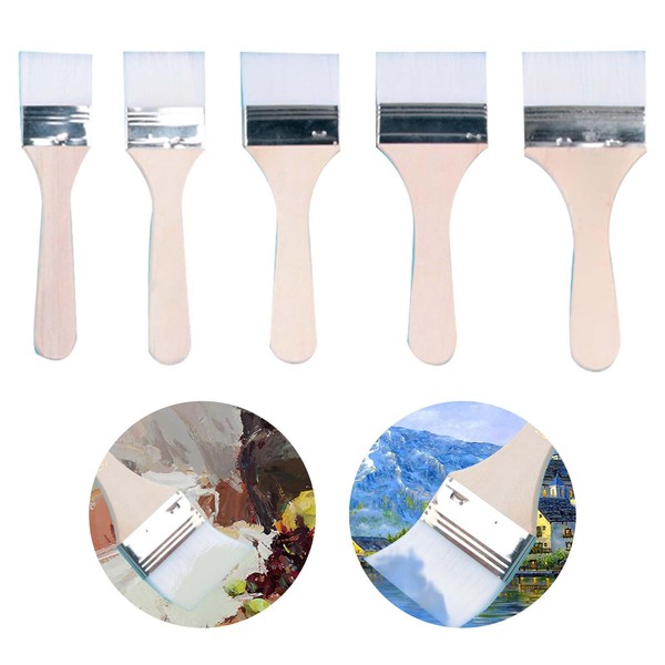 Paint Brushes (Set of 5) Multi-purpose Brushes, Wooden Paint Brushes, Resilient, Suitable for Oil Painting, Acrylic Painting, DIY, Painting, Cleaning, Raging