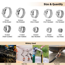 MAXPOWER 100pcs Single Ear Hose Clamps with 9" Ear Clamps Plier, 10 Sizes Crimp Clamps, 304 Stainless Steel Ear Hose Clamp for Securing Pipe Hoses