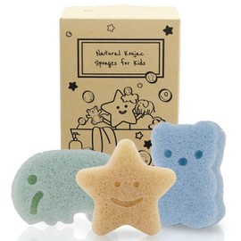 myHomeBody Konjac Baby Bath Sponge Natural Bath Sponge Bath Sponge Bath Time for Toddlers Natural and Safe Konjac 3 Pieces : Elephant, Bear & Star