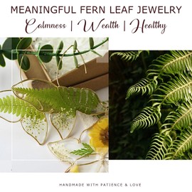 Butterfly Pressed Flower Earrings, Natural Green Fern Leaf/Yellow Daisy/Red Maple Leaf Earrings, Bohemian Boho Style Large Drop Dangle Resin Earrings for Women Girls (Green Fern)