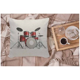 WONDERTIFY Music Cushion Cover Rock N Roll Jazz Musical Instrument Drum Set Show Concert Party Decorative Throw Pillow Covers For Couch, Bed Sofa Pillows Case Red Silver White 45X45 Cm