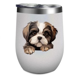 Drouerby Coffee Tumbler Shih Tzu Tumbler Insulated 12 Oz Tumbler with Lids and Straws funny Christmas Gift for Older for Outdoor -white