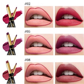 3Pcs Matte Lip Liner and Lipstick Combo Set for Women,Plum Purple Wine Mauve Red Double-Ended Lip Liner and Lipstick Kit,24 Hours Long Lasting Waterproof Smudge Proof Makeup labial-02#05#08#