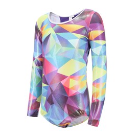 Girls Leotards for Gymnastics Ballet Dance Long Sleeve Geometric Metallic Leotards Unitards Bodysuit Dancewear Size 10
