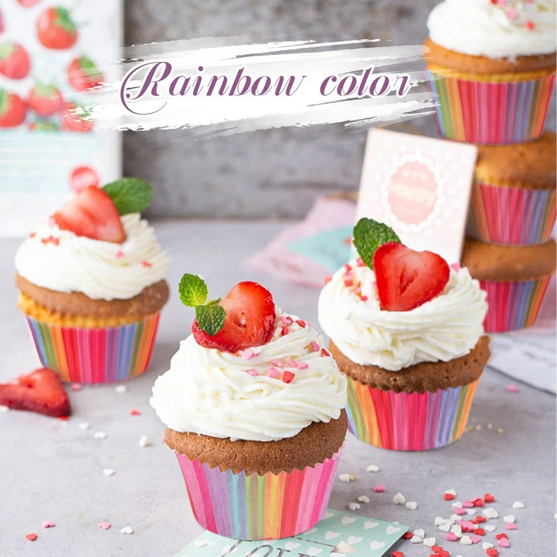 TRUSBER Cupcake Liners, 100 pieces Rainbow Baking Cups Paper Muffin